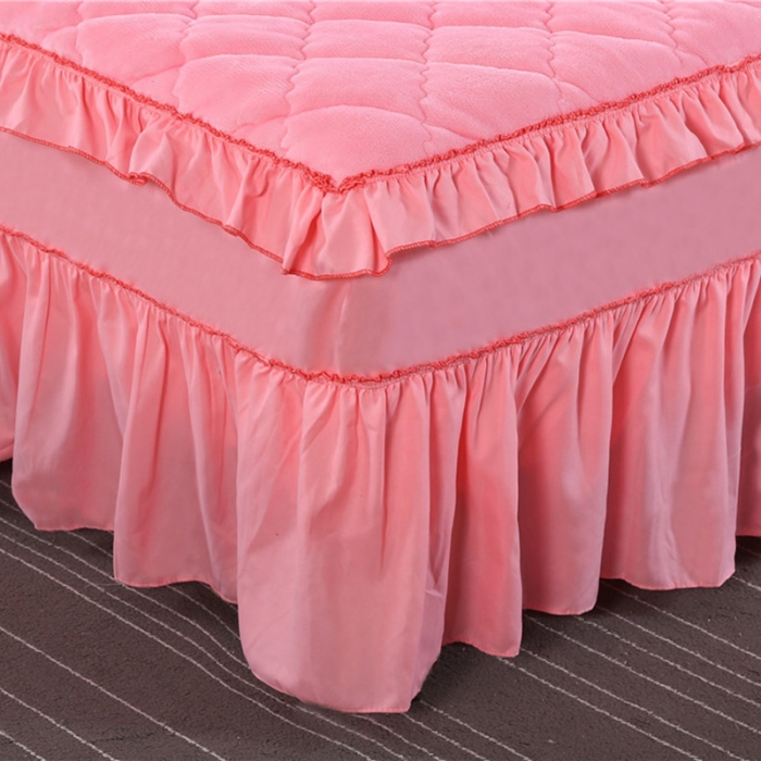 91家纺网 家纺一手货源 找家纺 情恒家纺 2020新款法莱绒夹棉床裙 粉玉