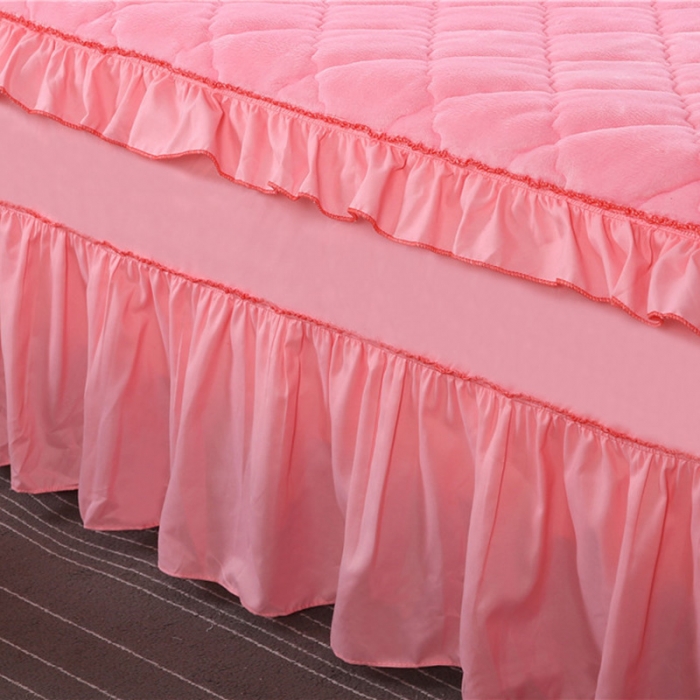 91家纺网 家纺一手货源 找家纺 情恒家纺 2020新款法莱绒夹棉床裙 粉玉