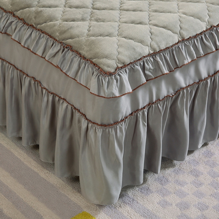 91家纺网 家纺一手货源 找家纺 情恒家纺 2020新款法莱绒夹棉床裙 银灰