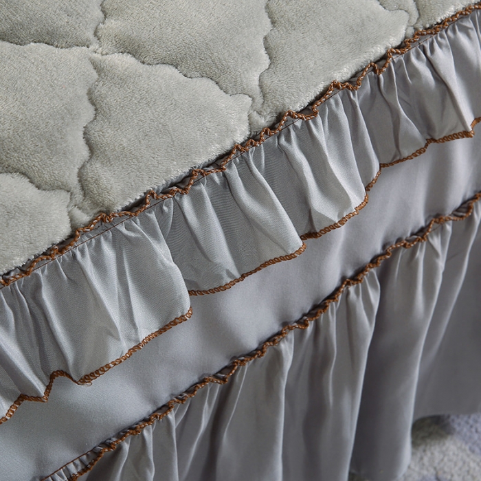 91家纺网 家纺一手货源 找家纺 情恒家纺 2020新款法莱绒夹棉床裙 银灰