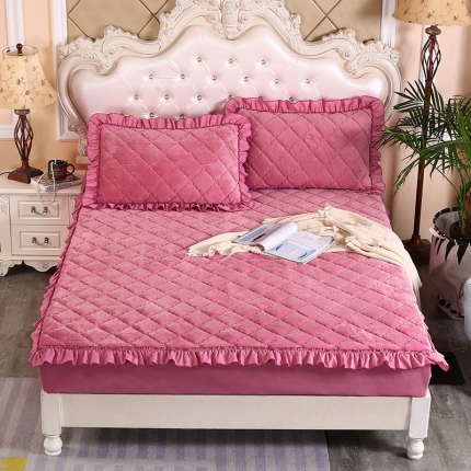 91家纺网 家纺一手货源 找家纺 情恒家纺 2020新款法莱绒夹棉床笠 豆沙