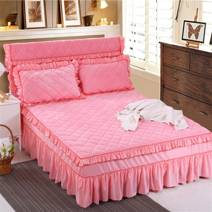 91家纺网 家纺一手货源 找家纺 情恒家纺 2020新款法莱绒夹棉床笠 粉玉