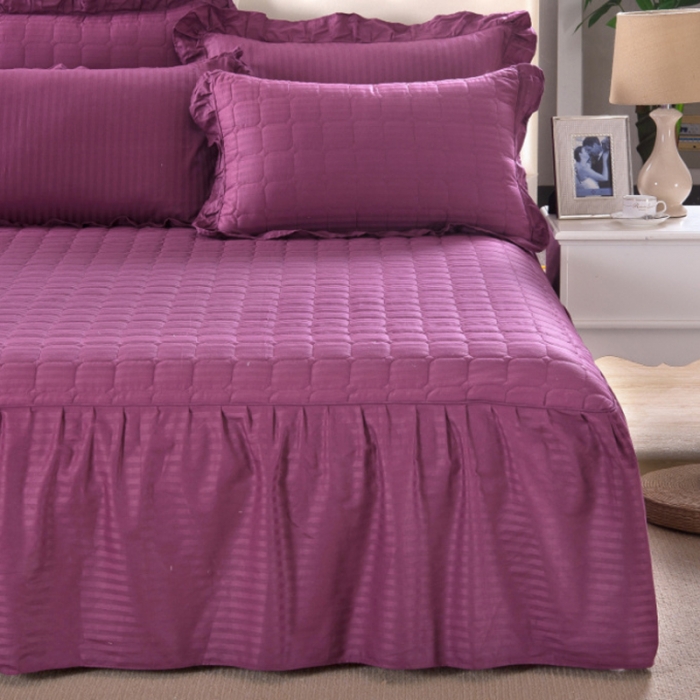 91家纺网 家纺一手货源 找家纺 （总）爱妮玖玖 2019全棉全套夹棉纯色缎条床裙四件套