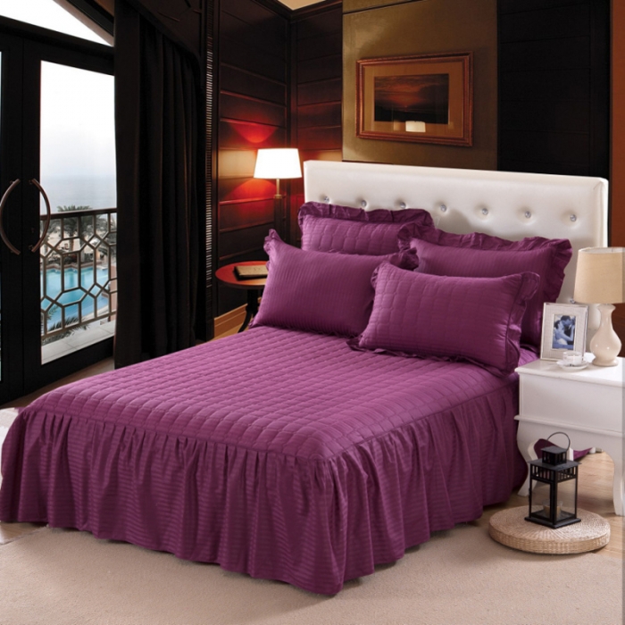 91家纺网 家纺一手货源 找家纺 （总）爱妮玖玖 2019全棉全套夹棉纯色缎条床裙四件套