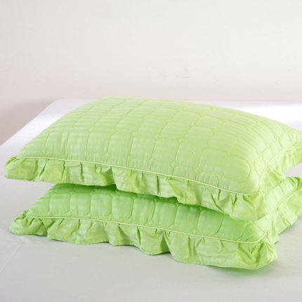 91家纺网 家纺一手货源 找家纺 （总）爱妮玖玖全棉纯色缎条夹棉花边枕套一对45cm*75cm