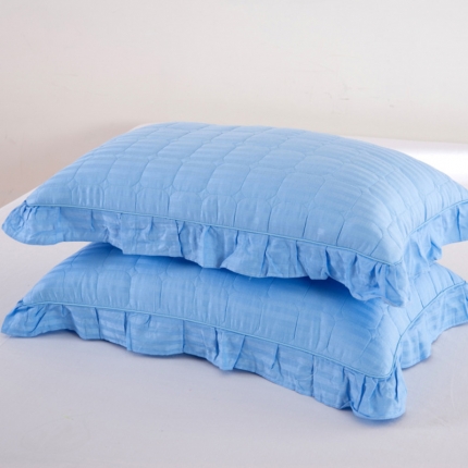 91家纺网 家纺一手货源 找家纺 （总）爱妮玖玖全棉纯色缎条夹棉花边枕套一对45cm*75cm