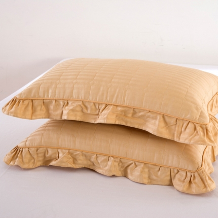 91家纺网 家纺一手货源 找家纺 （总）爱妮玖玖全棉纯色缎条夹棉花边枕套一对45cm*75cm