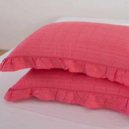 91家纺网 家纺一手货源 找家纺 （总）爱妮玖玖全棉纯色缎条夹棉花边枕套一对45cm*75cm