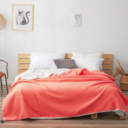 网客 2024新款华夫格多功能被套毯 华夫格-珊瑚红