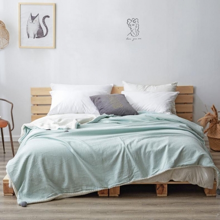 网客 2024新款华夫格多功能被套毯 华夫格-水绿