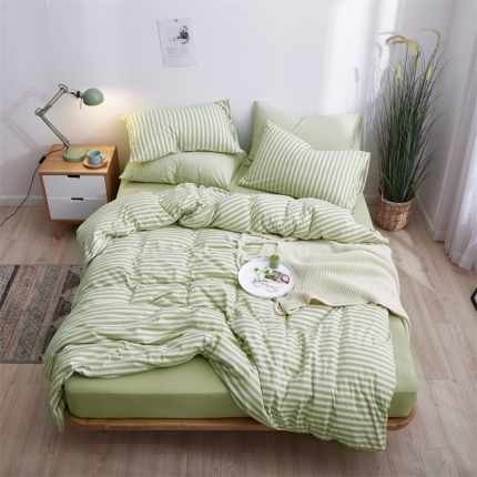 彩棉坊 针织棉系列四件套床单款 绿棉中条