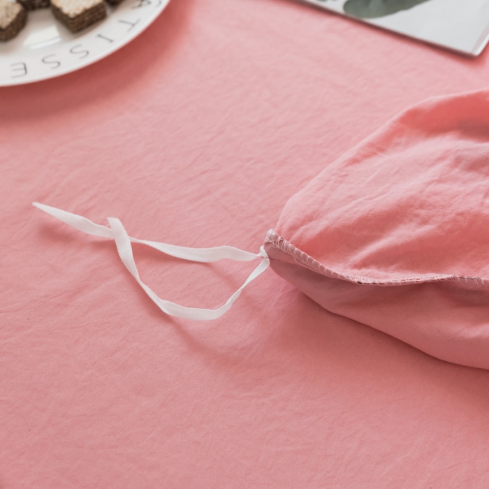 91家纺网 家纺一手货源 找家纺 AB家纺 2019新款水洗棉蕾丝边四件套 粉色