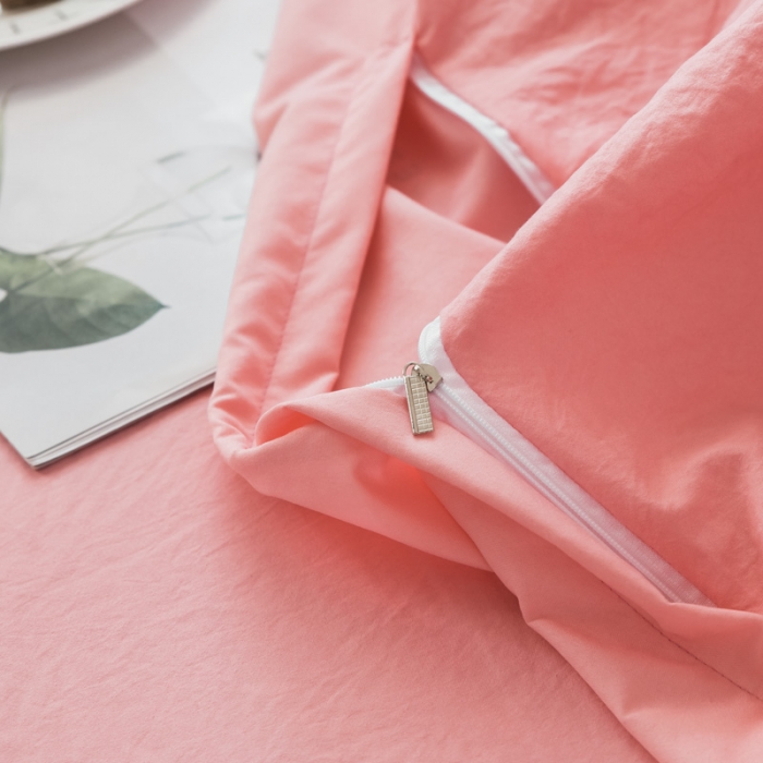 91家纺网 家纺一手货源 找家纺 AB家纺 2019新款水洗棉蕾丝边四件套 粉色