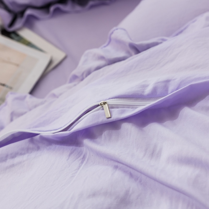 91家纺网 家纺一手货源 找家纺 AB家纺 2019新款水洗棉蕾丝边四件套 裸紫