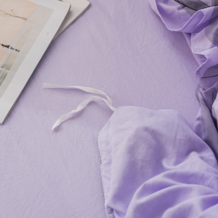 91家纺网 家纺一手货源 找家纺 AB家纺 2019新款水洗棉蕾丝边四件套 裸紫