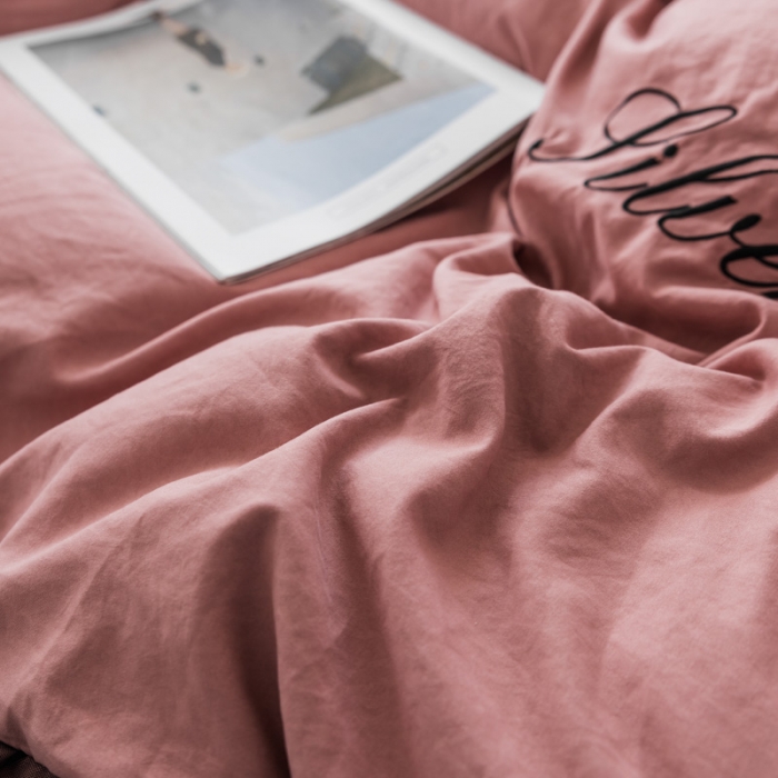 91家纺网 家纺一手货源 找家纺 AB家纺 2019新款水洗棉蕾丝边四件套 藕粉