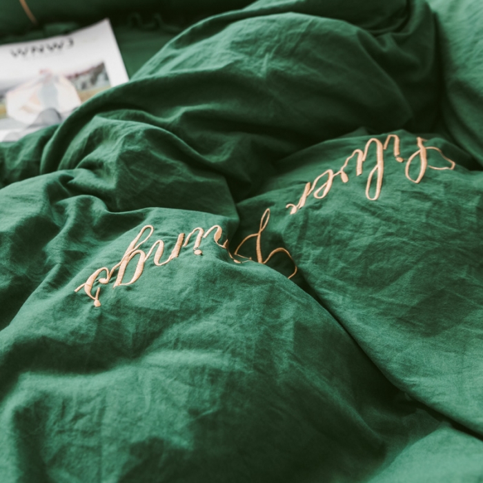 91家纺网 家纺一手货源 找家纺 AB家纺 2019新款水洗棉蕾丝边四件套 墨绿