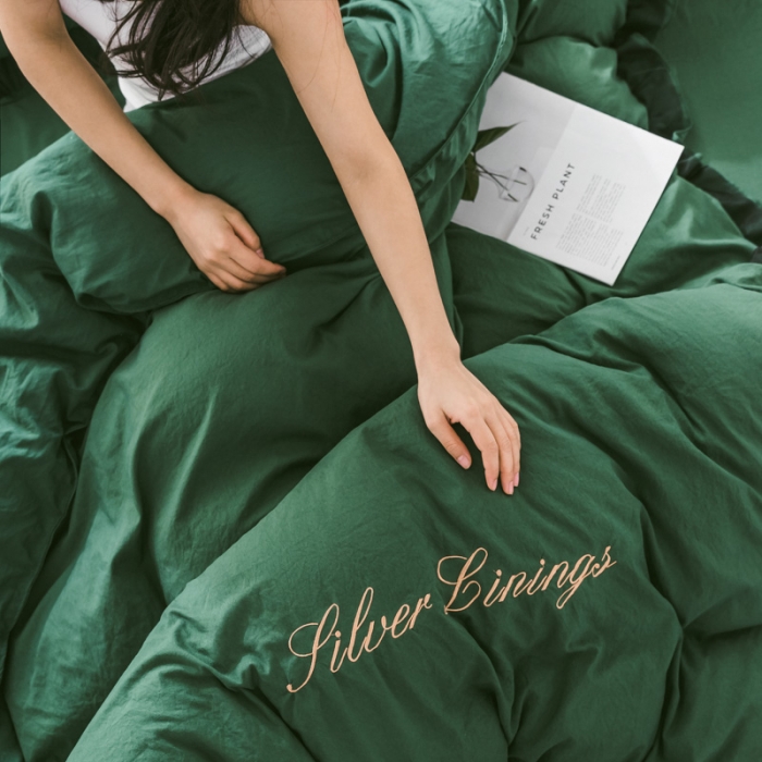 91家纺网 家纺一手货源 找家纺 AB家纺 2019新款水洗棉蕾丝边四件套 墨绿