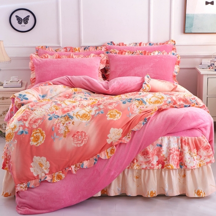 （总）铠畅家纺 韩版法莱绒床裙四件套