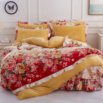 91家纺网 家纺一手货源 找家纺 （总）铠畅家纺 韩版法莱绒床裙四件套