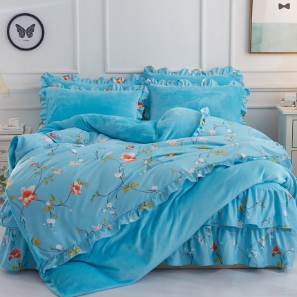 91家纺网 家纺一手货源 找家纺 （总）铠畅家纺 韩版法莱绒床裙四件套