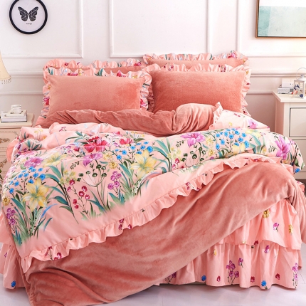 91家纺网 家纺一手货源 找家纺 （总）铠畅家纺 韩版法莱绒床裙四件套