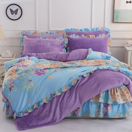 91家纺网 家纺一手货源 找家纺 （总）铠畅家纺 韩版法莱绒床裙四件套