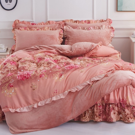 91家纺网 家纺一手货源 找家纺 （总）铠畅家纺 韩版法莱绒床裙四件套