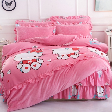 91家纺网 家纺一手货源 找家纺 （总）铠畅家纺 韩版法莱绒床裙四件套