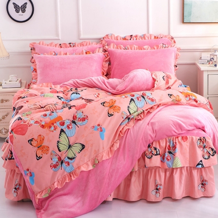 91家纺网 家纺一手货源 找家纺 （总）铠畅家纺 韩版法莱绒床裙四件套