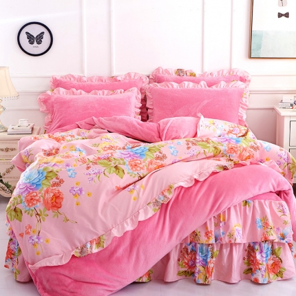 91家纺网 家纺一手货源 找家纺 （总）铠畅家纺 韩版法莱绒床裙四件套