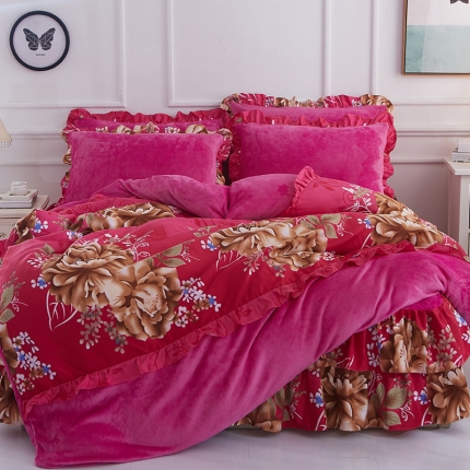 铠畅 2019韩版法莱绒床裙四件套 金枝玉叶