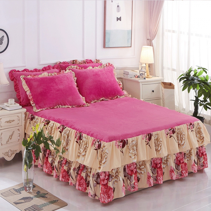 91家纺网 家纺一手货源 找家纺 （总）铠畅 2019韩版法莱绒床裙四件套