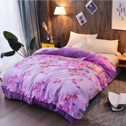 91家纺网 家纺一手货源 找家纺 铠畅 2019韩版法莱绒床裙单被套 爱的花海