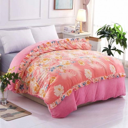 91家纺网 家纺一手货源 找家纺 铠畅 2019韩版法莱绒床裙单被套 闭月羞花