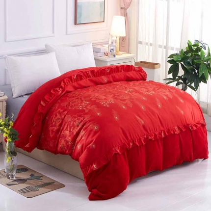 91家纺网 家纺一手货源 找家纺 铠畅 2019韩版法莱绒床裙单被套 花好月圆