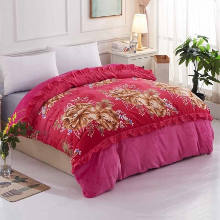 91家纺网 家纺一手货源 找家纺 铠畅 2019韩版法莱绒床裙单被套 金枝玉叶