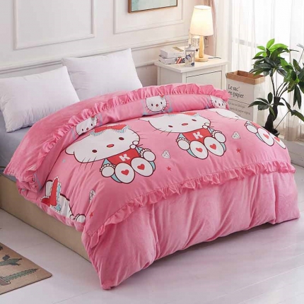 91家纺网 家纺一手货源 找家纺 铠畅 2019韩版法莱绒床裙单被套 你好喵