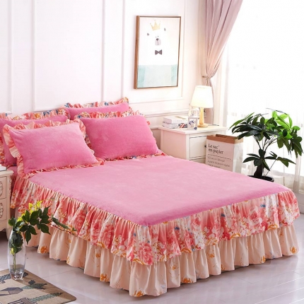 91家纺网 家纺一手货源 找家纺 铠畅 2019韩版法莱绒床裙单床裙 闭月羞花