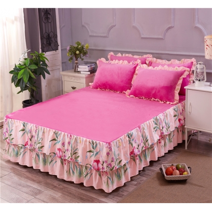 91家纺网 家纺一手货源 找家纺 铠畅 2019韩版法莱绒床裙单床裙 孤芳自赏