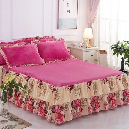 91家纺网 家纺一手货源 找家纺 铠畅 2019韩版法莱绒床裙单床裙 花容月貌