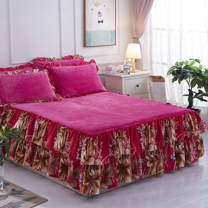 91家纺网 家纺一手货源 找家纺 铠畅 2019韩版法莱绒床裙单床裙 金枝玉叶