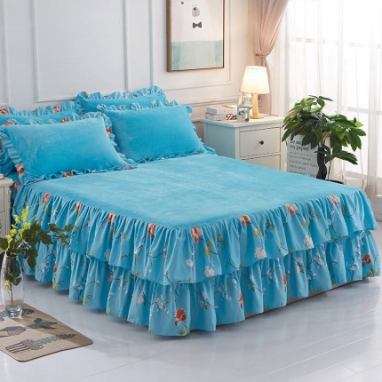 91家纺网 家纺一手货源 找家纺 铠畅 2019韩版法莱绒床裙单床裙 水木年华