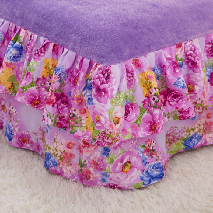 91家纺网 家纺一手货源 找家纺 铠畅 2019韩版法莱绒床裙四件套 爱的花海