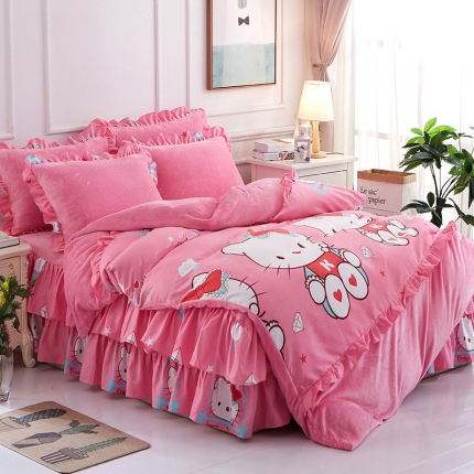 91家纺网 家纺一手货源 找家纺 （总）铠畅 2019韩版法莱绒床裙四件套