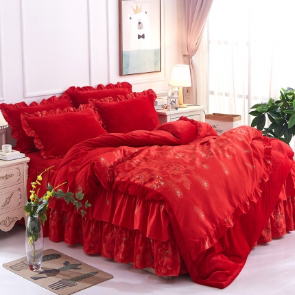 91家纺网 家纺一手货源 找家纺 （总）铠畅 2019韩版法莱绒床裙四件套