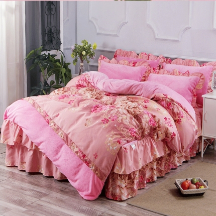 91家纺网 家纺一手货源 找家纺 （总）铠畅 2019韩版法莱绒床裙四件套