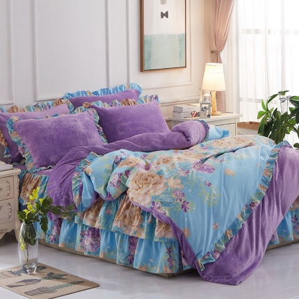 91家纺网 家纺一手货源 找家纺 （总）铠畅 2019韩版法莱绒床裙四件套