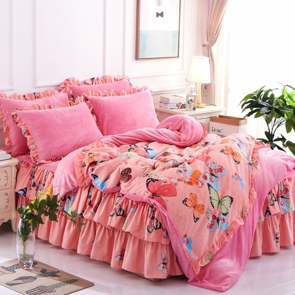 91家纺网 家纺一手货源 找家纺 （总）铠畅 2019韩版法莱绒床裙四件套