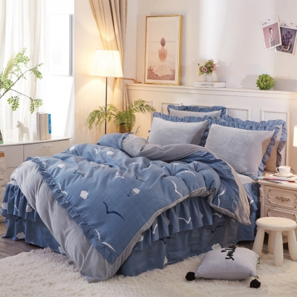 91家纺网 家纺一手货源 找家纺 铠畅 2019韩版法莱绒床裙四件套 品味生活